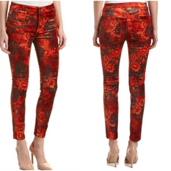 Free People Lennon Floral Velvet Skinny Pants, size 10, Red/Orange (NWT) - Picture 4 of 16